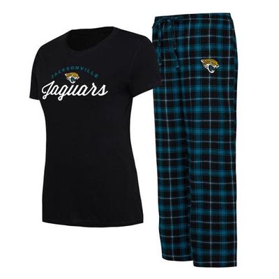 Women's Concepts Sport Black/Teal Jacksonville Jaguars Arctic T-Shirt & Flannel Pants Sleep Set