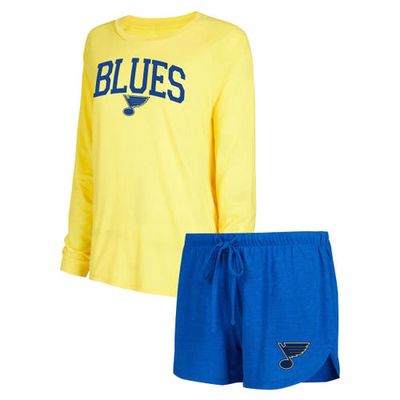 Women's Concepts Sport Blue/Gold St. Louis Blues Meter Knit Long Sleeve Raglan Top & Shorts Sleep Set