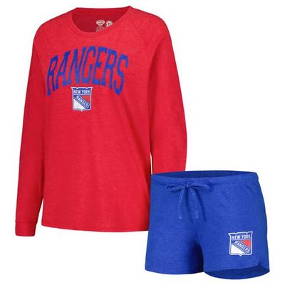 Women's Concepts Sport Blue/Red New York Rangers Meter Knit Long Sleeve Raglan Top & Shorts Sleep Set