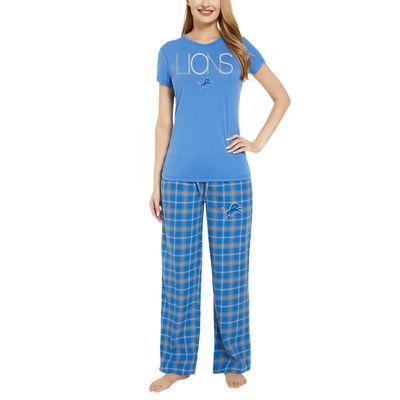Women's Concepts Sport Blue/Silver Detroit Lions Arctic T-Shirt & Flannel Pants Sleep Set