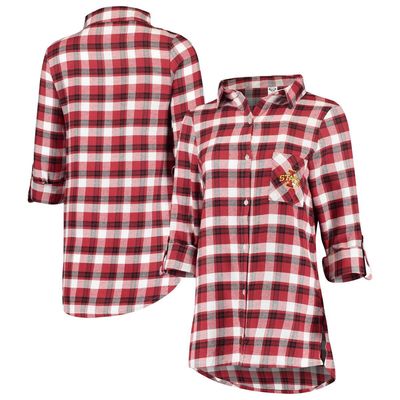 Women's Concepts Sport Cardinal/Black Iowa State Cyclones Piedmont Flannel Long Sleeve Button-Up Shirt