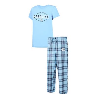 Women's Concepts Sport Carolina Blue/Navy North Carolina Tar Heels Badge T-Shirt & Flannel Pants Sleep Set in Light Blue