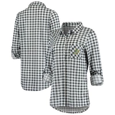 Women's Concepts Sport Charcoal Oakland Athletics Wanderer Long Sleeve Button-Up Nightshirt