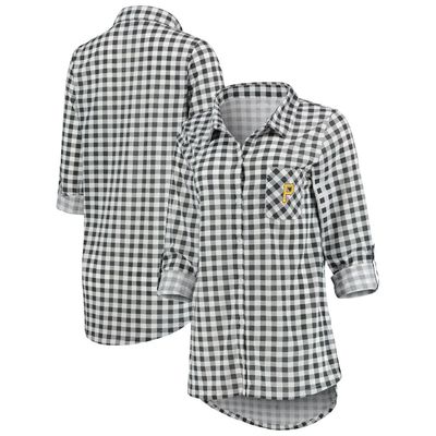 Women's Concepts Sport Charcoal Pittsburgh Pirates Wanderer Long Sleeve Button-Up Nightshirt