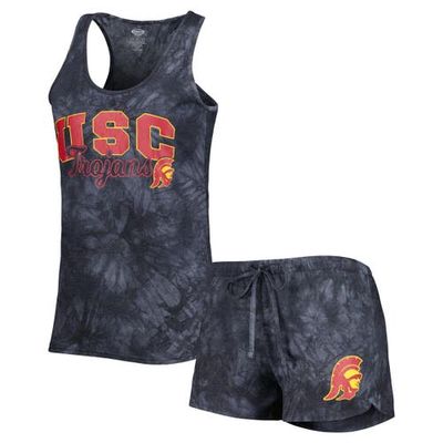 Women's Concepts Sport Charcoal USC Trojans Billboard Tie-Dye Tank and Shorts Sleep Set