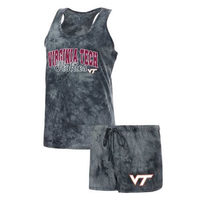 Women's Concepts Sport Charcoal Virginia Tech Hokies Billboard Tie-Dye Tank and Shorts Sleep Set