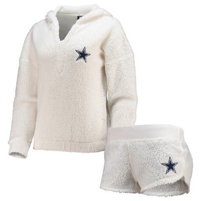 Women's Concepts Sport Cream Dallas Cowboys Fluffy Hoodie Top & Shorts Set