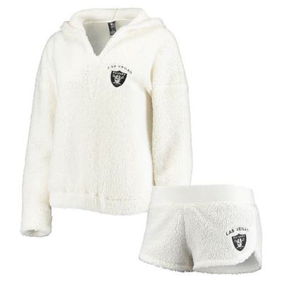 Women's Concepts Sport Cream Las Vegas Raiders Fluffy Hoodie Top & Shorts Set