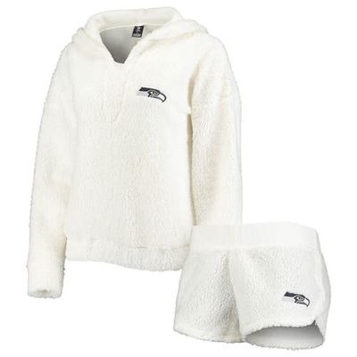 Women's Concepts Sport Cream Seattle Seahawks Fluffy Hoodie Top & Shorts Set
