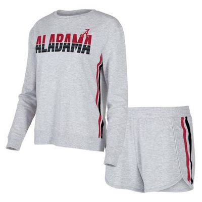 Women's Concepts Sport Gray Alabama Crimson Tide Cedar Tri-Blend Long Sleeve T-Shirt & Shorts Sleep Set