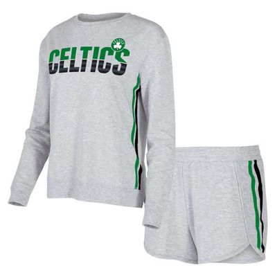 Women's Concepts Sport Gray Boston Celtics Cedar Long Sleeve T-Shirt & Shorts Sleep Set