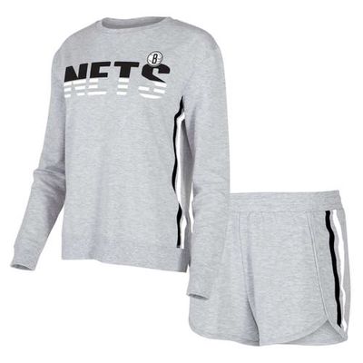 Women's Concepts Sport Gray Brooklyn Nets Cedar Long Sleeve T-Shirt & Shorts Sleep Set