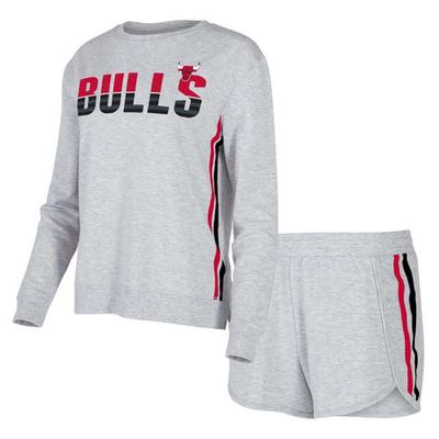 Women's Concepts Sport Gray Chicago Bulls Cedar Long Sleeve T-Shirt & Shorts Sleep Set