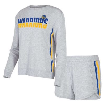 Women's Concepts Sport Gray Golden State Warriors Cedar Long Sleeve T-Shirt & Shorts Sleep Set