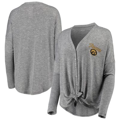 Women's Concepts Sport Gray Iowa Hawkeyes Tri-Blend Knit Button-Up Sweater