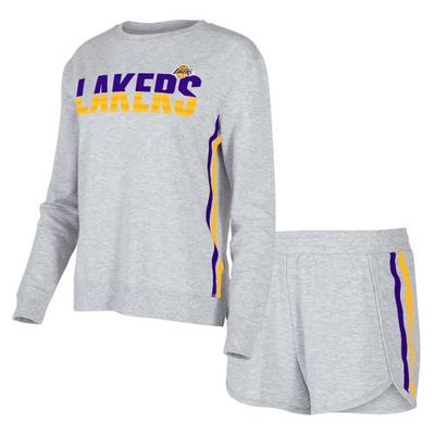Women's Concepts Sport Gray Los Angeles Lakers Cedar Long Sleeve T-Shirt & Shorts Sleep Set