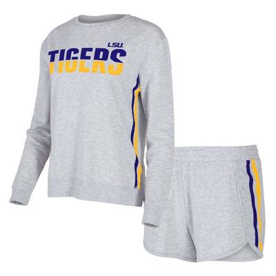 Women's Concepts Sport Gray LSU Tigers Cedar Tri-Blend Long Sleeve T-Shirt & Shorts Sleep Set