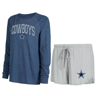 Women's Concepts Sport Gray/Navy Dallas Cowboys Raglan Long Sleeve T-Shirt & Shorts Lounge Set