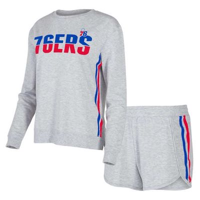 Women's Concepts Sport Gray Philadelphia 76ers Cedar Long Sleeve T-Shirt & Shorts Sleep Set