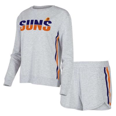 Women's Concepts Sport Gray Phoenix Suns Cedar Long Sleeve T-Shirt & Shorts Sleep Set