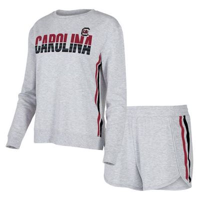 Women's Concepts Sport Gray South Carolina Gamecocks Cedar Tri-Blend Long Sleeve T-Shirt & Shorts Sleep Set