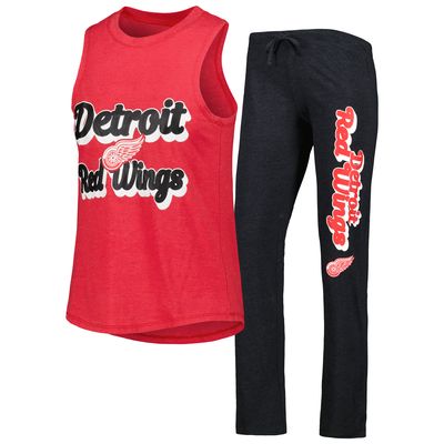 Women's Concepts Sport Heather Red/Heather Black Detroit Red Wings Meter Muscle Tank Top & Pants Sleep Set