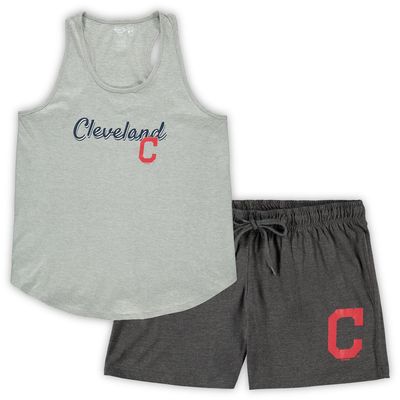 Women's Concepts Sport Heathered Gray/Heathered Charcoal Cleveland Indians Plus Size Tank Top & Shorts Sleep Set