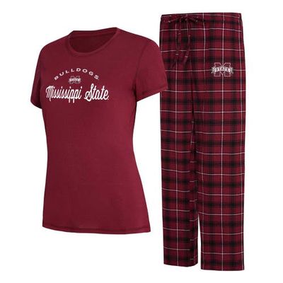Women's Concepts Sport Maroon/Black Mississippi State Bulldogs Arctic T-Shirt & Flannel Pants Sleep Set