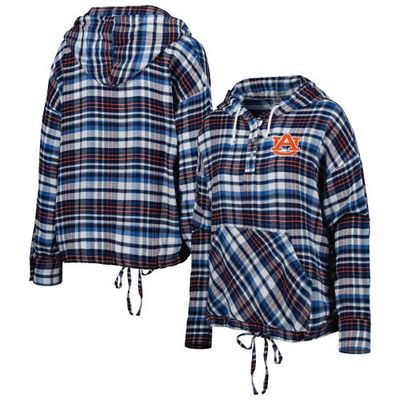 Women's Concepts Sport Navy Auburn Tigers Mainstay Lightweight Flannel Plaid Pullover Hoodie