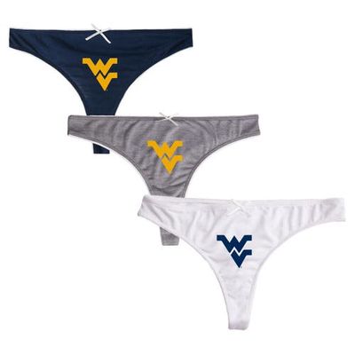 Women's Concepts Sport Navy/Charcoal/White West Virginia Mountaineers Arctic Three-Pack Thong Underwear Set