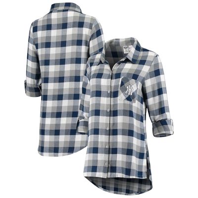 Women's Concepts Sport Navy/Gray New York Yankees Breakout Flannel Long Sleeve Nightshirt