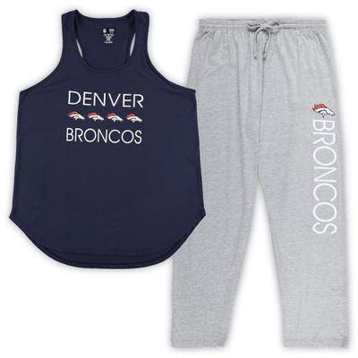 Women's Concepts Sport Navy/Heather Gray Denver Broncos Plus Size Meter Tank Top & Pants Sleep Set