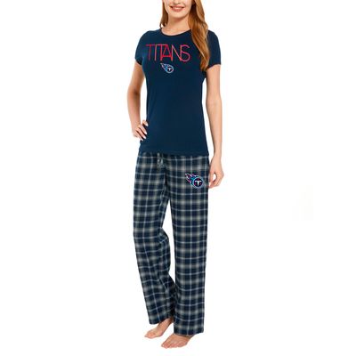 Women's Concepts Sport Navy/Light Blue Tennessee Titans Arctic T-Shirt & Flannel Pants Sleep Set
