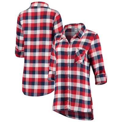 Women's Concepts Sport Navy/Red Cleveland Indians Breakout Flannel Long Sleeve Nightshirt