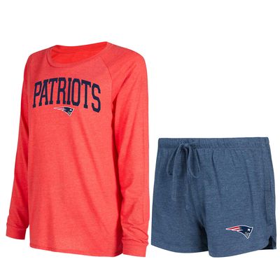 Women's Concepts Sport Navy/Red New England Patriots Raglan Long Sleeve T-Shirt & Shorts Lounge Set