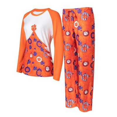 Women's Concepts Sport Orange Clemson Tigers Tinsel Ugly Sweater Long Sleeve T-Shirt & Pants Sleep Set