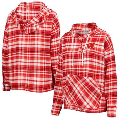 Women's Concepts Sport Red Wisconsin Badgers Mainstay Lightweight Flannel Plaid Pullover Hoodie