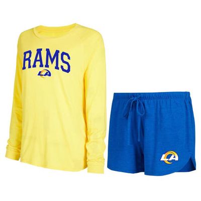 Women's Concepts Sport Royal/Gold Los Angeles Rams Raglan Long Sleeve T-Shirt & Shorts Lounge Set