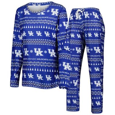 Women's Concepts Sport Royal Kentucky Wildcats Flurry Ugly Sweater Long Sleeve T-Shirt & Pants Sleep Set
