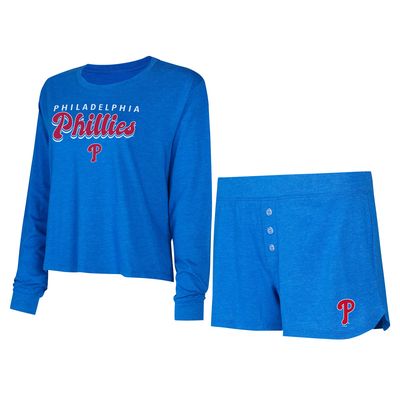 Women's Concepts Sport Royal Philadelphia Phillies Meter Knit Long Sleeve T-Shirt & Shorts Set