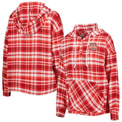 Women's Concepts Sport Scarlet Ohio State Buckeyes Mainstay Lightweight Flannel Plaid Pullover Hoodie