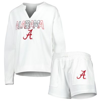 Women's Concepts Sport White Alabama Crimson Tide Sunray Notch Neck Long Sleeve T-Shirt & Shorts Set