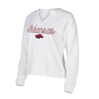 Women's Concepts Sport White Arkansas Razorbacks Sienna Notch Neck Long Sleeve T-Shirt