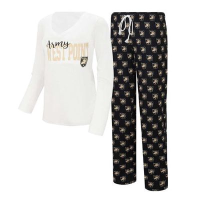 Women's Concepts Sport White/Black Army Black Knights Long Sleeve V-Neck T-Shirt & Gauge Pants Sleep Set