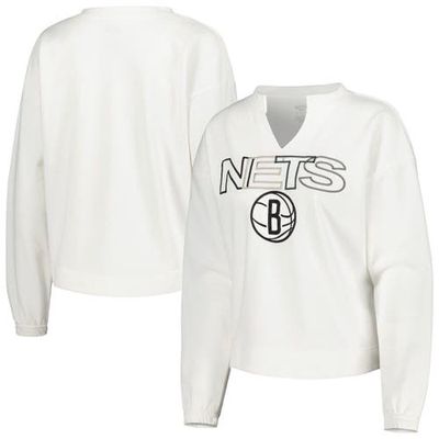 Women's Concepts Sport White Brooklyn Nets Sunray Notch Neck Long Sleeve T-Shirt
