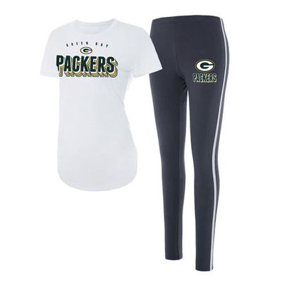 Women's Concepts Sport White/Charcoal Green Bay Packers Sonata T-Shirt & Leggings Set