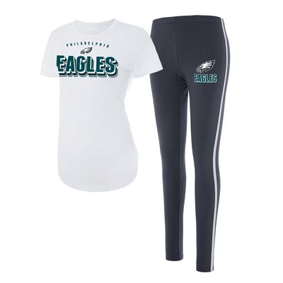Women's Concepts Sport White/Charcoal Philadelphia Eagles Sonata T-Shirt & Leggings Set