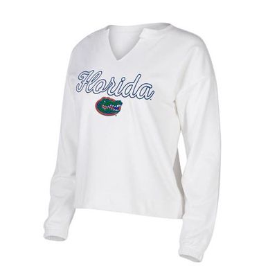 Women's Concepts Sport White Florida Gators Sienna Notch Neck Long Sleeve T-Shirt