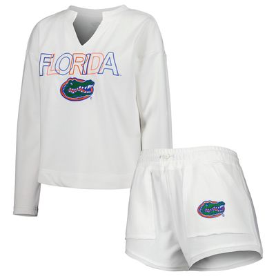 Women's Concepts Sport White Florida Gators Sunray Notch Neck Long Sleeve T-Shirt & Shorts Set