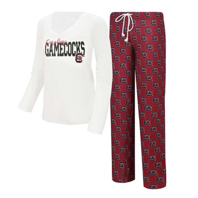 Women's Concepts Sport White/Garnet South Carolina Gamecocks Long Sleeve V-Neck T-Shirt & Gauge Pants Sleep Set